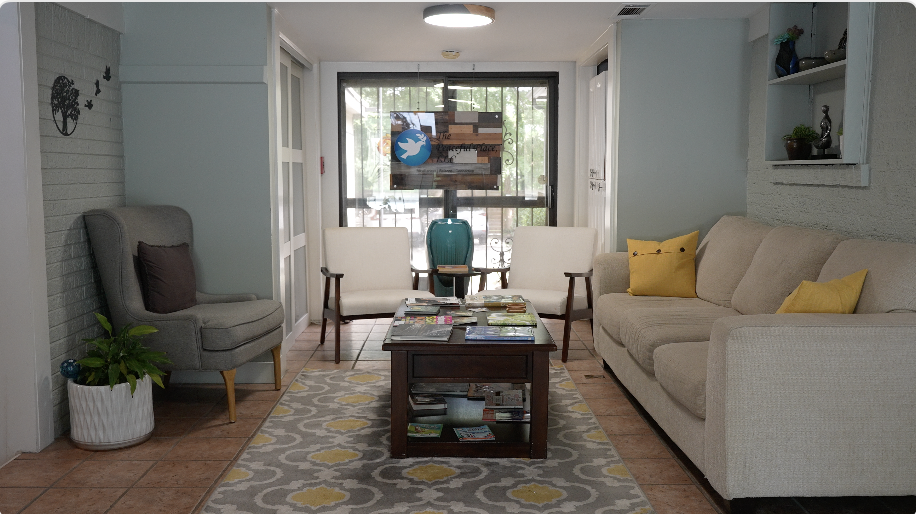 The Peaceful Place waiting room with comfortable seating