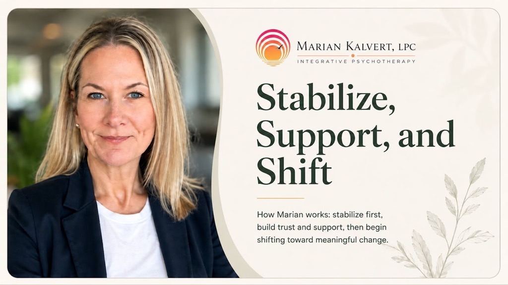 Marian Kalvert describing her stabilize-first therapy approach